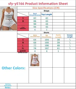 Detailed size guide table for heart print camisole and ruffle shorts sleepwear set
