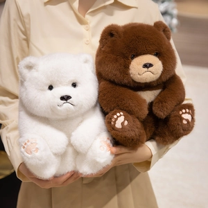 Plush Teddy Bear Toy Stuffed Animal Soft Fur Sitting Position Cute Embroidered Paw Prints Comfort Doll Home Decor Gift Kawaii