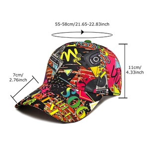 Graffiti baseball cap with retro cassette print and 55-58cm adjustable head circumference