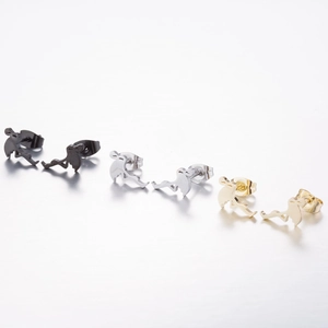 Kokopelli animal stud earrings in black, silver, and gold polished stainless steel