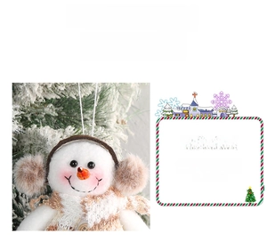 Detailed plush snowman Christmas ornament with checkered scarf and earmuffs decoration