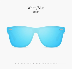 Detail view of stylish white polarized sunglasses with blue lenses for eye protection