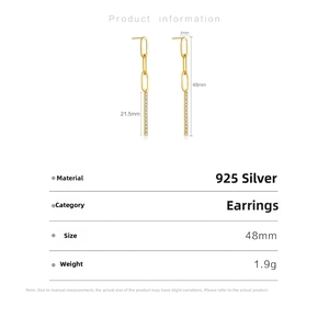 Tableau des dimensions pour boucles d'oreilles pendantes en argent S925 doré avec cristaux