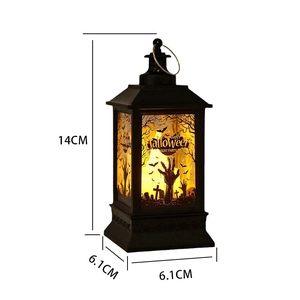 Detail of 14cm black Halloween lantern with spooky zombie party graphics and LED light