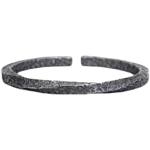 Men's Mobius silver cuff bracelet with hammered texture and dark gray meteorite finish