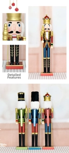 Macro view of hand-painted wooden Nutcracker soldier showing details of crown and scepter