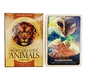 Macro detail of The Secret Language of Animals Oracle Card featuring a Masked Owl design