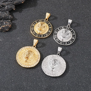 Detailed set of gold and silver hip hop lion head pendants with Roman numerals and crystals