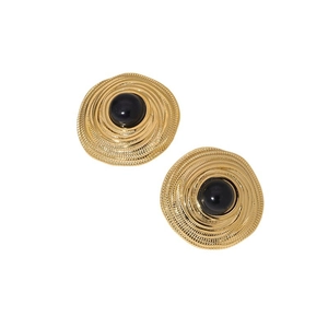 French vintage spiral gold titanium earrings with elegant black beads center