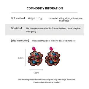 Detailed view of colorful beaded floral earrings showing size 6.3cm height and 4.8cm width