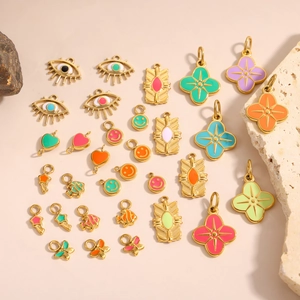 Colorful enamel smiley face and evil eye gold charms for DIY jewelry making