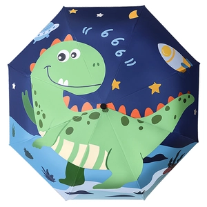 Navy blue space dinosaur folding umbrella for children with 8 sturdy ribs and UV protection