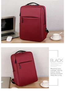 Business laptop backpack in wine red with integrated USB port and side pocket