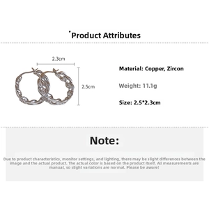 Detail specifications of silver interlocking hoop earrings with cubic zirconia and copper