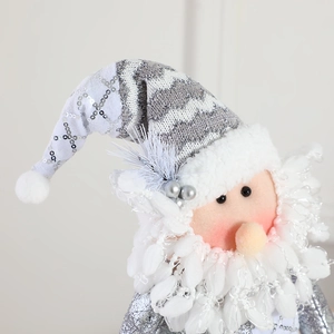 Plush Christmas gnome decoration with silver sequin knit hat and white fuzzy beard