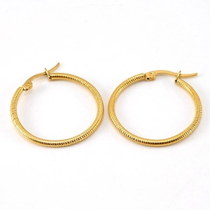 Minimalist gold stainless steel hoop earrings with spiral texture and secure clasp