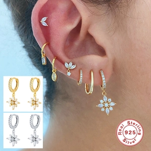 S925 sterling silver snowflake earrings with sparkling zircon for women in gold and silver