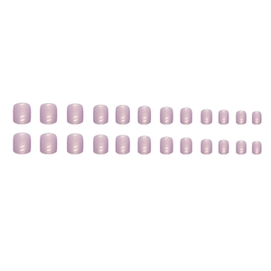 Short square aurora purple press-on nails with 24 pieces featuring shimmering pearly finish