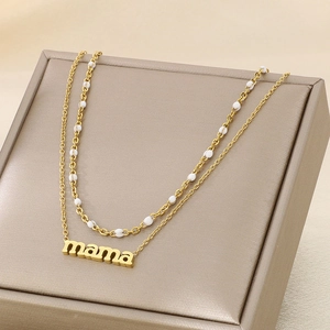 Layered Mama Pendant Necklace Stainless Steel Multi Strand Twist Rope Bead Chain Mother's Day Gift Fashion Jewelry Women