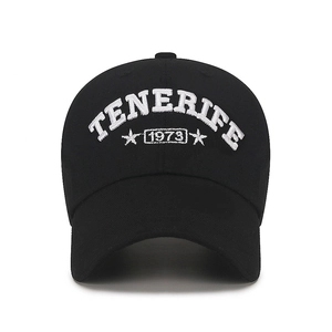Classic black cotton baseball cap with white Tenerife 1973 embroidery for men and women