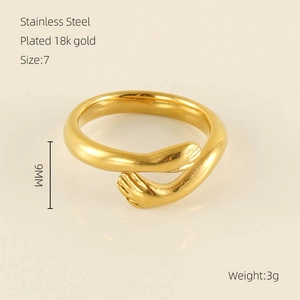 Macro view showing 9mm width and 18k gold plated stainless steel hug ring details