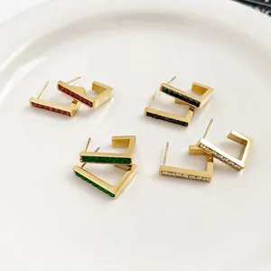 Minimalist Geometric Stainless Steel Stud Earrings With Square Zircon Inlaid Elegant Fashion Jewelry For Women