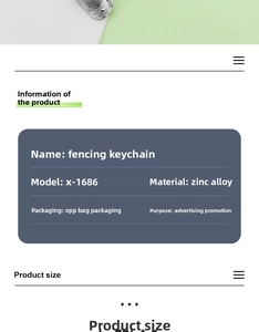 Zinc alloy fencing keychain model X-1686 detail specifications in OPP packaging