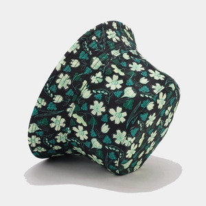 Double-sided floral bucket hat with black and green flower pattern for sun protection
