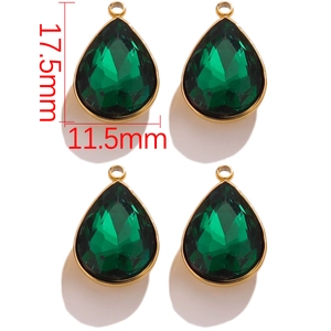 Detailed size view of green teardrop crystal pendants measuring 17.5mm by 11.5mm