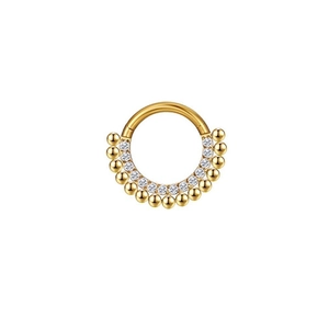 F136 titanium hinged nose ring with sparkling diamonds and gold bead accents