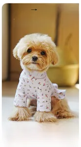 Detailed view of floral pet shirt with breathable soft high-stretch fabric for dogs