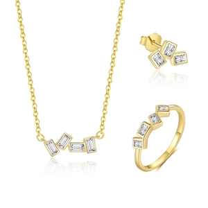 Parure bijoux en argent S925 avec collier, bague et boucles d'oreilles dorés
