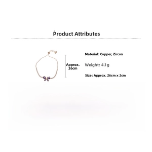 Détail macro du bracelet papillon en zircon avec un poids de 4,1g et longueur de 26cm