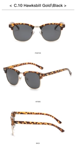 Detailansichten der Retro-Sonnenbrille in Schildpatt und Gold aus verschiedenen Blickwinkeln