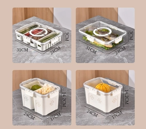 Detail showing various sizes and dimensions of plastic food storage containers