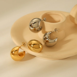 Minimalist Chunky C Shape Hoop Earrings Stainless Steel Vacuum Plating Waterproof Jewelry For Women