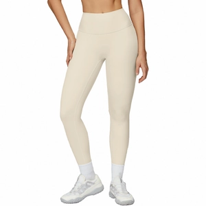 High-waisted cream yoga leggings for women with elastic skin-friendly fabric for fitness