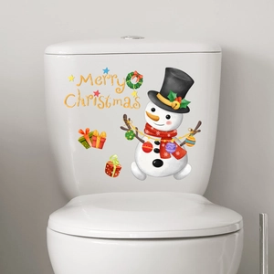 Autocollant De Toilettes De Noël Bonhomme De Neige Joyeux Noël Sticker Mural En PVC Décoration De Salle De Bain
