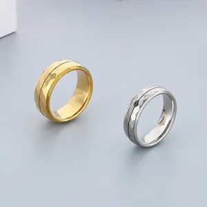 Geometric Faceted Stainless Steel Band Ring For Men Unisex Minimalist Hip Hop Punk Jewelry With Center Groove