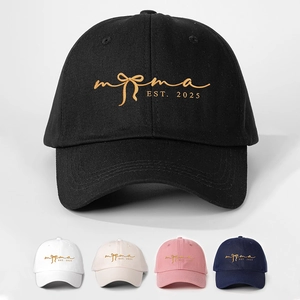 Mama Embroidered Baseball Cap With Bow And EST 2025 Cotton Twill Sun Hat For Mother Outdoor Adjustable Leisure Hat
