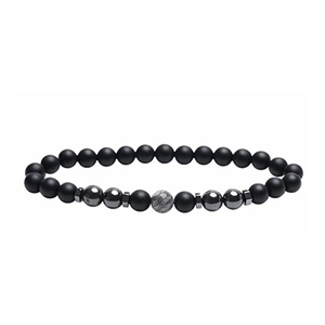 Détails de perles de pierre noire mate 6 mm avec hématite polie et séparateurs en métal