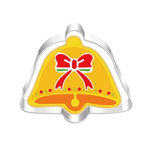 Detail of Christmas bell stainless steel cookie cutter with colorful embossed lining