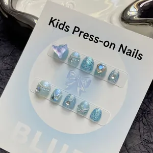 Uñas postizas de sirena azul para niños con colas 3D y adornos de estrellas de mar