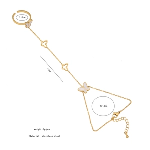 Dimensioni dettagliate del bracciale anello a farfalla in acciaio dorato, catena 17+4cm