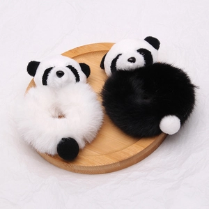 Set de chouchous panda en peluche pour femmes, élastiques en fausse fourrure noire et blanche