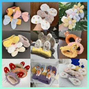 Collage of plush coral fleece headbands featuring bows, ears, and diverse cute patterns
