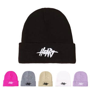 Heart Embroidery Knitted Beanie Hat Warm Soft Acrylic Cuffed Skull Cap Casual Streetwear For Men Women