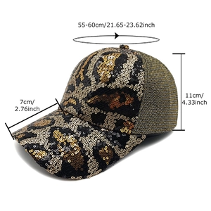 Fashionable leopard print sequin baseball cap for women with breathable mesh side panels