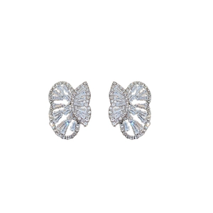 Sparkling zircon butterfly stud earrings with silver needle post and crystal inlay