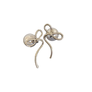 14K gold plated bow earrings with round pearls on a clean white background